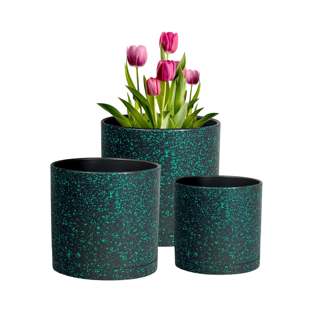 Black Green Speckled Plastic Planters with Drainage for Indoor Outdoor