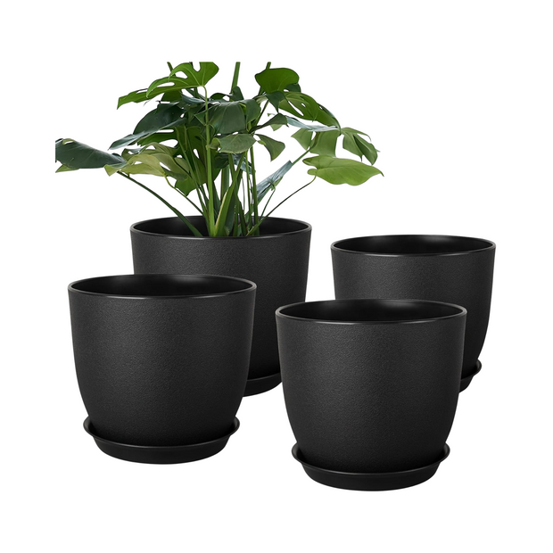 Black Plastic Plant Pots with Drainage Holes for Indoor Outdoor