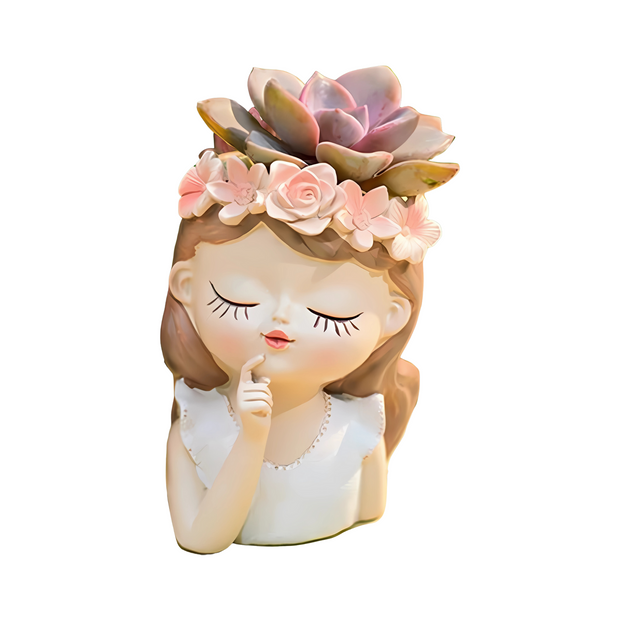 Cute Girl Face Succulent Planter Decorative Flower Pot Indoor Garden