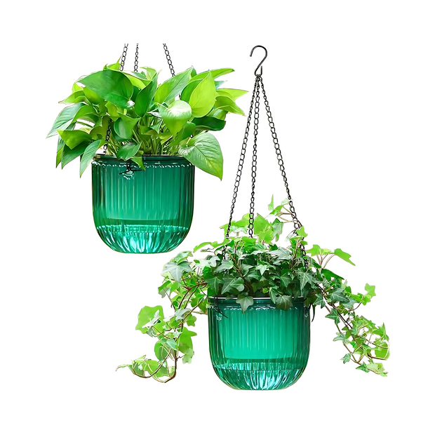 Green Hanging Planter Self Watering Flower Pot with Drainage Holes