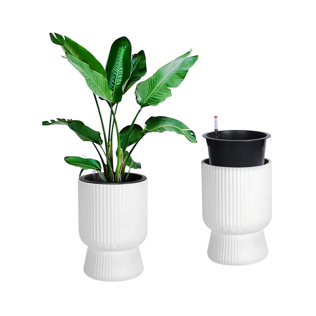 Modern White Indoor Outdoor Planters with Self Watering Drainage System
