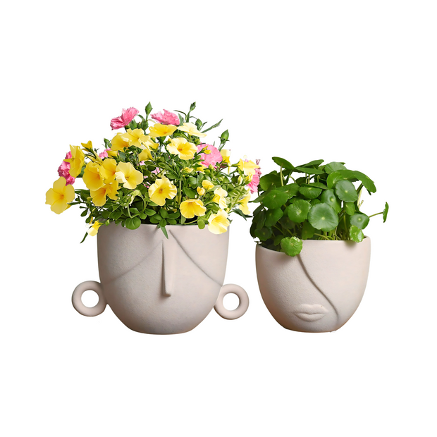 Succulent Face Flower Pots Indoor Outdoor Ceramic Planters With Drainage