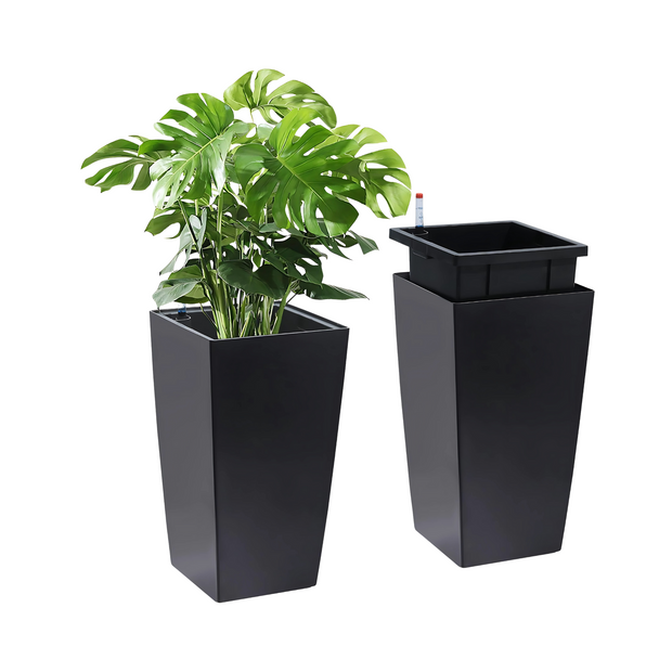 Tall Black Indoor Outdoor Planters with Drainage Self Watering System
