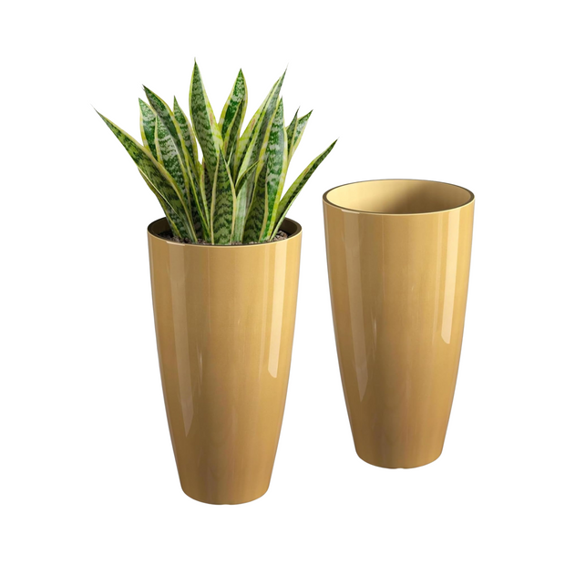 Tall Golden Planters with Drainage for Outdoor Indoor Plants